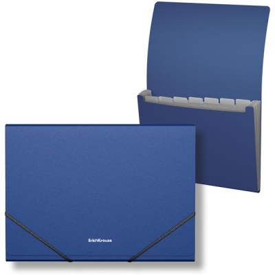 Папка-картотека А4, 6 отд., на резинках, PP 600 мкм, "песок", ErichKrause Matt Classic/ Синяя