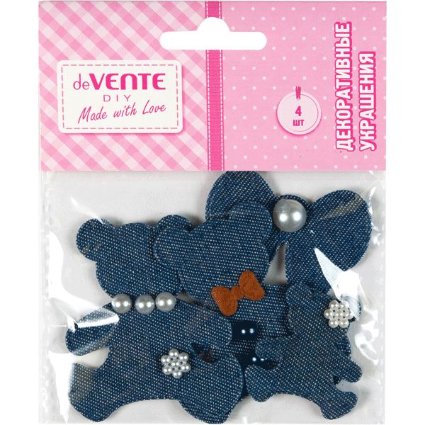 Декор для творчества deVENTE Медвежата и бантик, текстиль, цв.: синий (4 шт.) Акция!