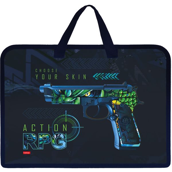 Папка-портфель А4, пластиковая, на молнии, 1 отд., Hatber Gun Папка-портфель А4, пластиковая, на молнии, 1 отд., Hatber Gun