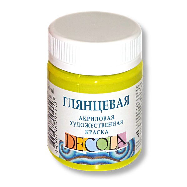 Краска акриловая универсальная DECOLA, глянцевая, лайм, банка 50 мл Акция!