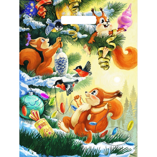 Пакет с вырубной ручкой, 40*31 см, полиэтилен 60 мкм, Три бельчонка