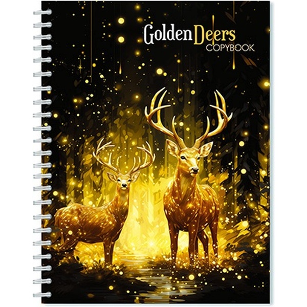 Тетрадь А5, клетка, 48 л., на гребне, 60 г/м², выб. уф-лак, блестки, КТС-ПРО Золотые олени