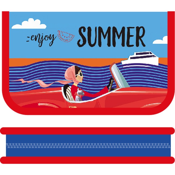 Пенал 1 отд., на молнии, 200*130*30 мм, текстиль, 2 откидных планки, ПЧЕЛКА Девушка в кабриолете