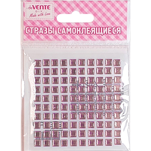 Стразы самоклеящиеся 6*6 мм, 100 шт., цв.: нежно-розовый, deVENTE Square (Квадрат)