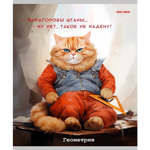 Тетрадь предметная 48 л., клетка, 60 г/м?, обл. мел. картон, Prof-Press Жил был кот_Геометрия Тетрадь предметная 48 л., клетка, 60 г/м?, обл. мел. картон, Prof-Press Жил был кот_Геометрия