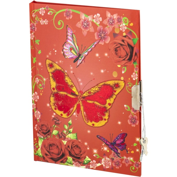 Блокнот с замочком, B6, 40 л., линия, 7БЦ, Alingar Яркая бабочка