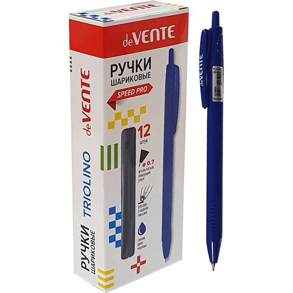 Ручка шариковая автомат., синяя, 0.7 мм "игла", рифл. упор, deVENTE Speed Pro_Triolino Office