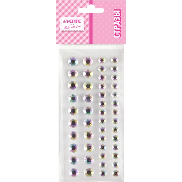 Стразы самоклеящиеся, 48 шт., круглые, Ø 8/6 мм, цв.: радужный, deVENTE DIY Two Tone Rhinestones