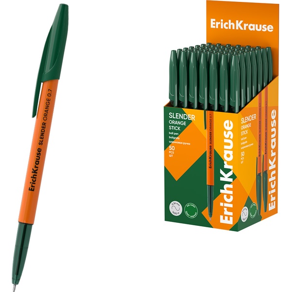 Ручка шариковая зеленая, 0.7 мм "игла", super glide TEC, ErichKrause Slender Stick Orange