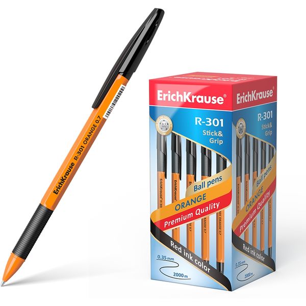 Ручка шариковая черная, 0.7 мм, эрг. грип, ErichKrause R-301 Stick&Grip Orange Ручка шариковая черная, 0.7 мм, эрг. грип, ErichKrause R-301 Stick&Grip Orange