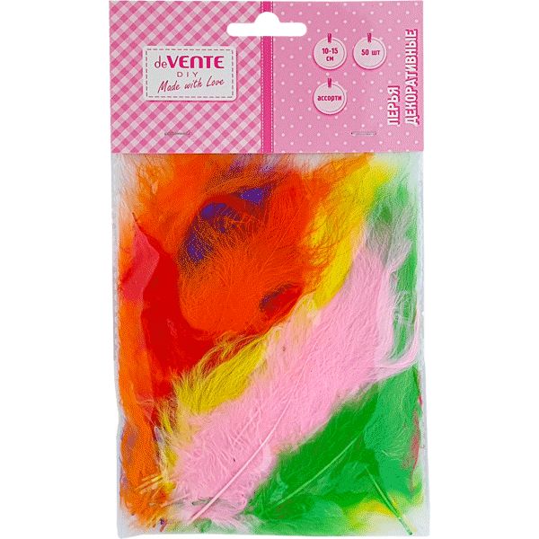 Перья декоративные (натуральные индюшиные) 10-15 см, deVENTE Пестрый микс (50 шт.) Акция!