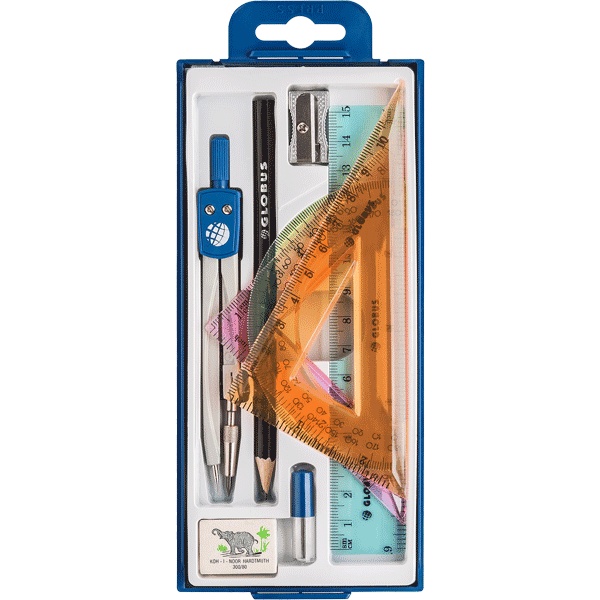 Готовальня ГЛОБУС School 9 предметов, в пласт. пенале, цв.: синий