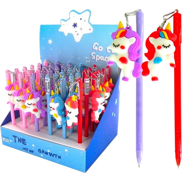 Ручка шариковая с декором, синяя, 0.7 мм, круг. корп., Alingar Единороги_4 дизайна Акция!