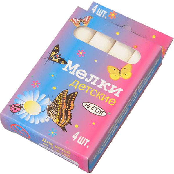 Мелки школьные белые 4 шт. АЛГЕМ Детские, средней твердости, квадратные Мелки школьные белые 4 шт. АЛГЕМ Детские, средней твердости, квадратные