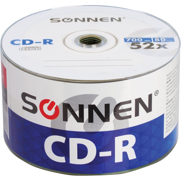 Диски CD-R SONNEN 700 Mb 52x Bulk (термоусадка без шпиля), КОМПЛЕКТ 50 шт