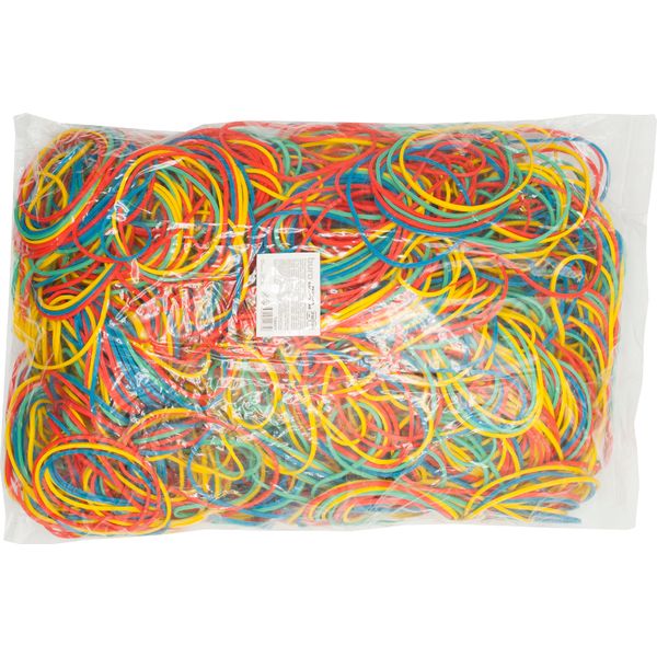 Резинки банковские канцелярские, Ø60 мм, 1000 г (п/п), каучук 60%, микс цветов, BURO