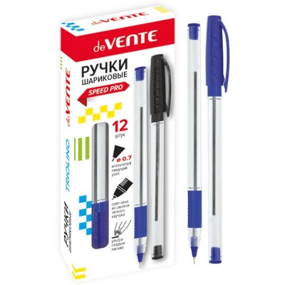 Ручка шариковая синяя, Ø 0.7 мм "игла", эрг. грип, прозр. корп., deVENTE Triolino Crystal