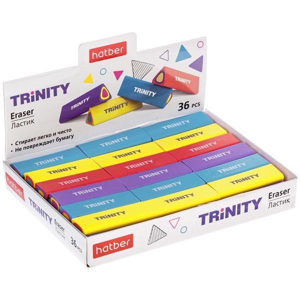 Ластик Hatber Trinity NEW, TPR (Dust free), трехгранный, 45*16*16 мм, 4 дизайна Ластик Hatber Trinity NEW, TPR (Dust free), трехгранный, 45*16*16 мм, 4 дизайна