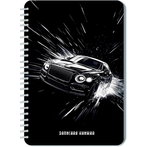 Блокнот на гребне А5, 40 л., клетка, 60 г/м², вд-лак, PLANO Авто на черном