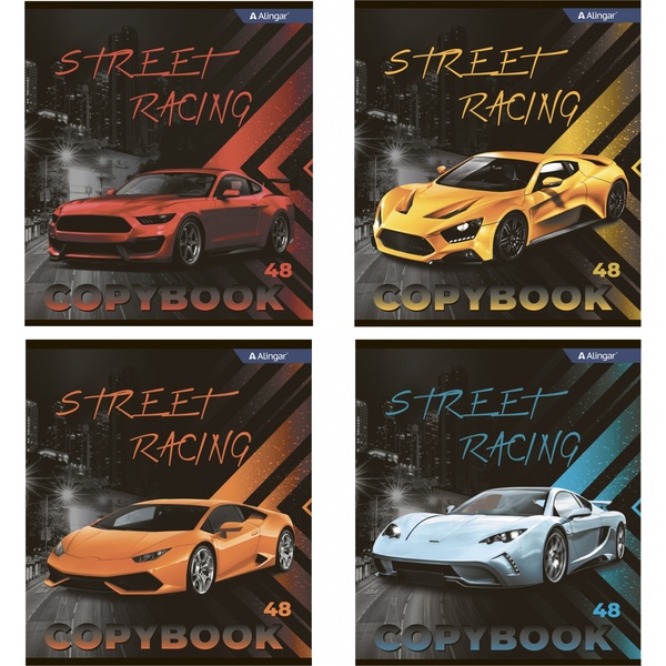 Тетрадь А5, клетка, 48 л., на скобе, 60 г/м², Alingar Авто_4 дизайна