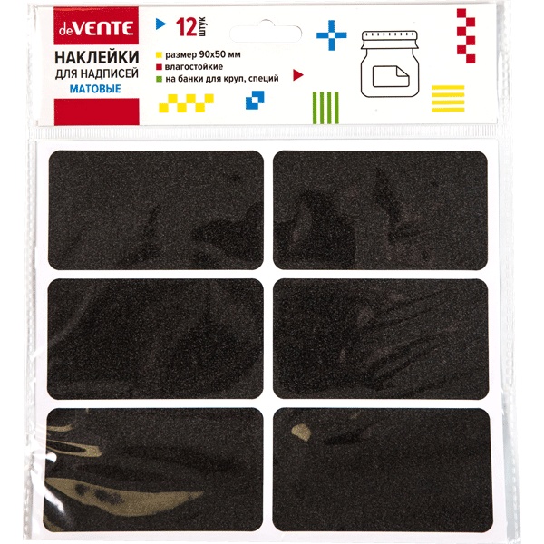 Наклейки для надписей мелками и маркерами, 12 шт., 90*50 мм (прямоуг.), ПВХ, черные, deVENTE
