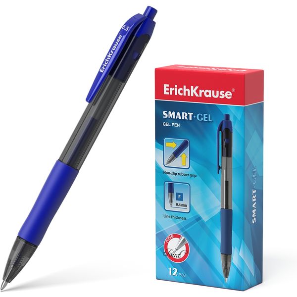 Ручка гелевая автомат., синяя, Ø 0.5 мм, лин. 0.4 мм, ДП 500 м, ErichKrause Smart-Gel Matic&Grip