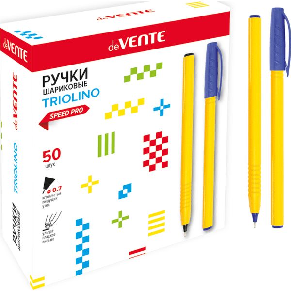 Ручка шариковая синяя, 0.7 мм "игла", рифл. упор, прозр. корп., deVENTE Speed Pro_Triolino Crystal