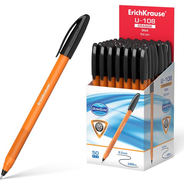 Ручка шариковая черная, 1.0 мм "игла", рифл. упор, ErichKrause U-108 Stick Orange Ручка шариковая черная, 1.0 мм "игла", рифл. упор, ErichKrause U-108 Stick Orange