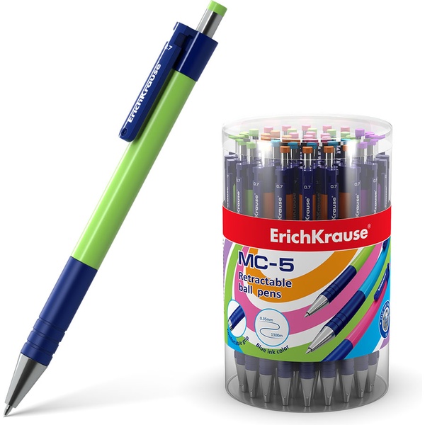 Ручка шариковая автомат., синяя, 0.7 мм, эрг. грип, метал. н-к, ErichKrause MC-5 Matic&Grip