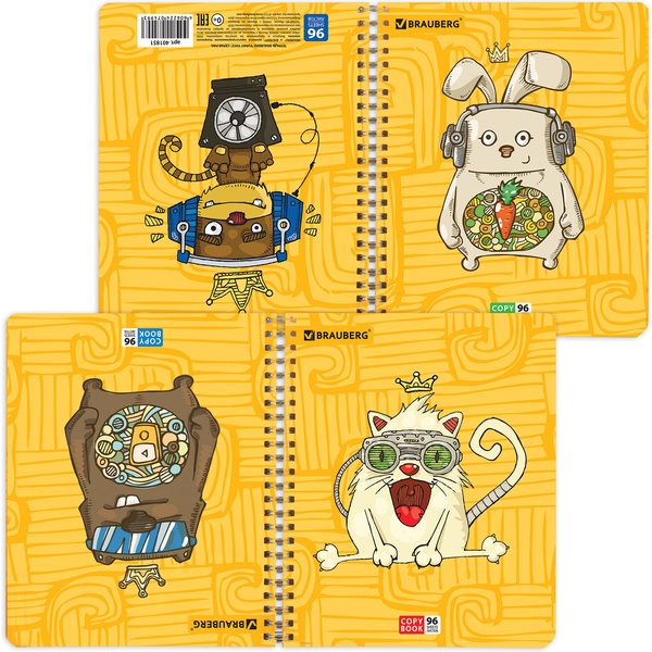 Тетрадь А5, клетка, 96 л., на гребне, 65 г/м², 2-ая обложка, BRAUBERG Прикольные игрушки  Акция!