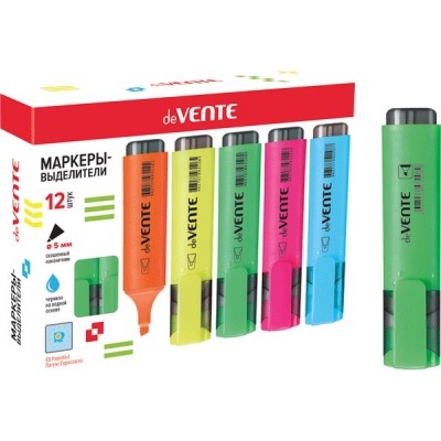 Текстмаркер зеленый, интенсивный, ШЛ 1-5 мм, н-к "клин", deVENTE  Акция!
