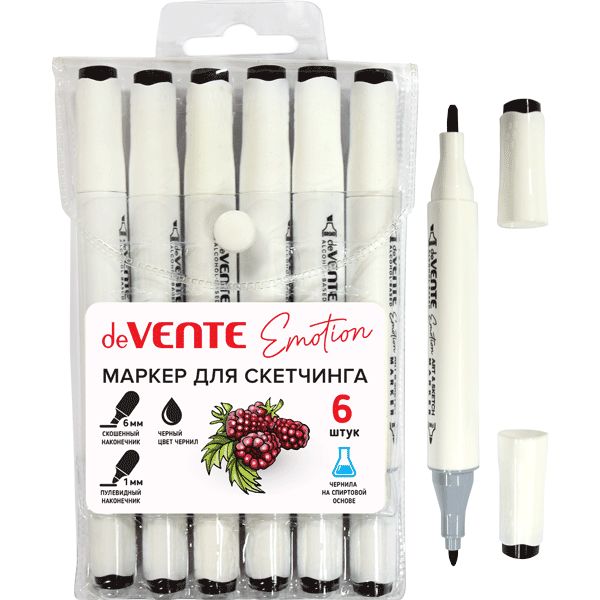 Скетчмаркер 2-сторонний, 1 мм/1-6 мм, спирт. основа, черный, deVENTE Emotion Акция!