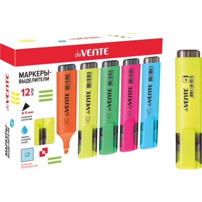 Текстмаркер желтый, интенсивный, ШЛ 1-5 мм, н-к "клин", deVENTE
