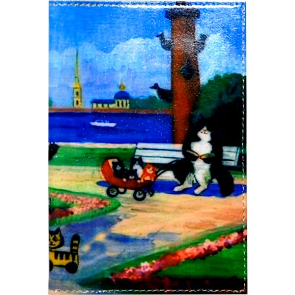 Обложка для автодокументов Grand Кото-прогулка, нат. кожа, отстрочка, печать принта