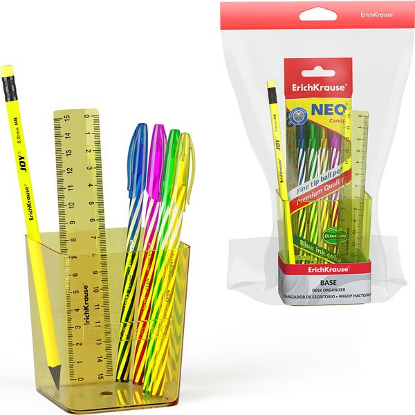 Органайзер настольный 6 предметов ErichKrause Base Neon желтый Акция!