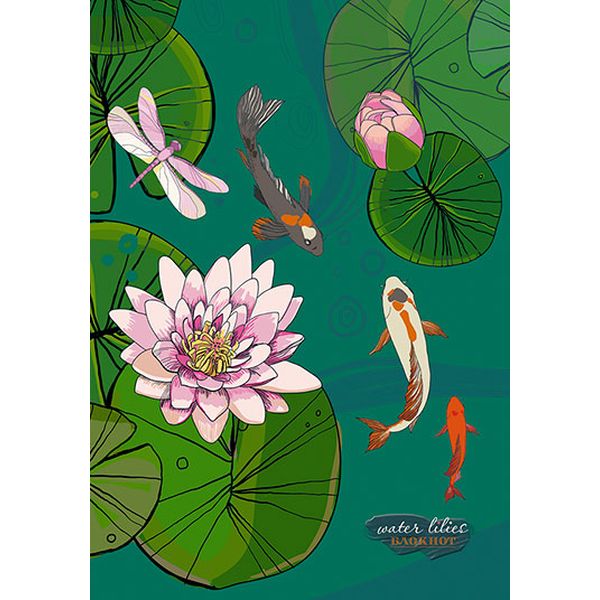 Блокнот на гребне А5, 48 л., клетка, 60 г/м², вд-лак, PLANO Кувшинки   Акция!