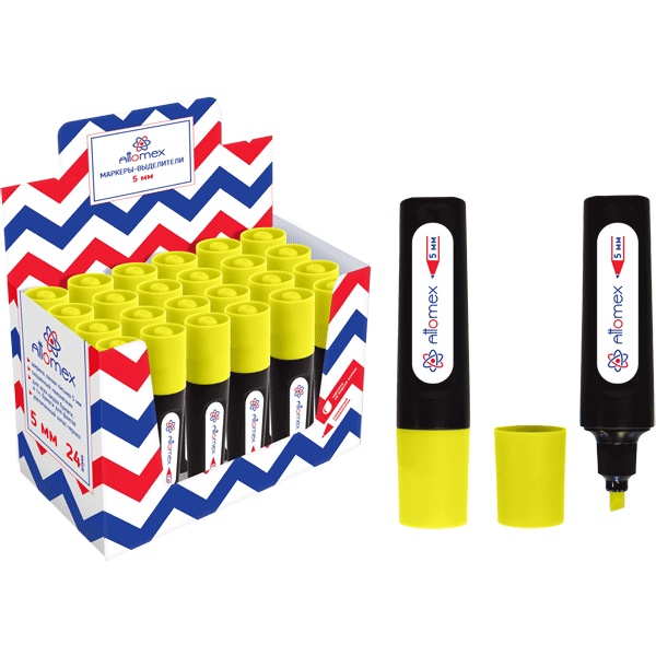 Текстмаркер желтый, неоновый, ШЛ 1-5 мм, н-к "клин", Attomex Текстмаркер желтый, неоновый, ШЛ 1-5 мм, н-к "клин", Attomex