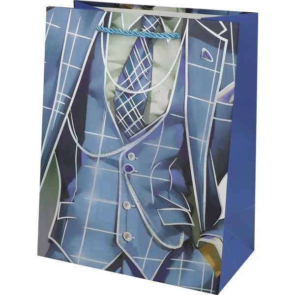 Пакет подарочный, 26*32*10 см, мел. бумага 210 г/м², матовый, Dream cards Голубой пиджак Акция!
