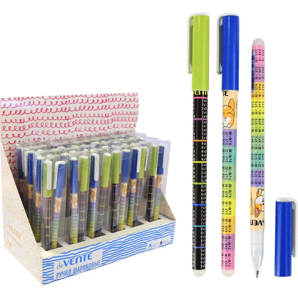 Ручки шариковые, набор 2 шт./синие, Ø 0.7 мм, круг. корп., deVENTE Таблица Умножения