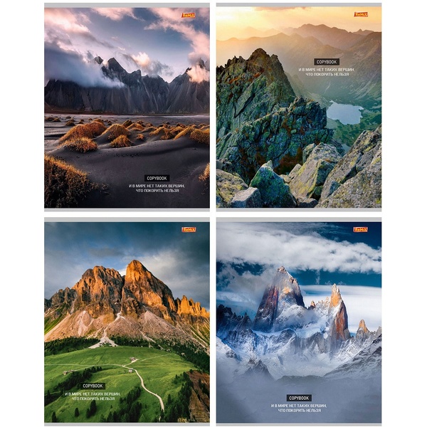 Тетрадь А5, клетка, 96 л., на скобе, 60 г/м² (72%), мел. бумага, Remix Живописные горы_4 дизайна