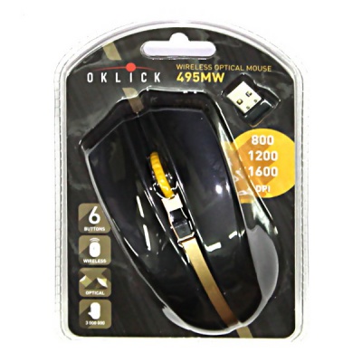 Мышь беспроводная оптическая Oklick 495MW, USB, 2*ААА, черный/золотой Мышь беспроводная оптическая Oklick 495MW, USB, 2*ААА, черный/золотой