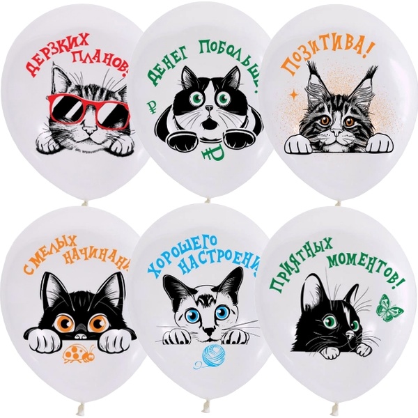 Шары воздушные с 1 ст. рисунком Коты Пожелания, Globos Payas, растр. печать, D30 см (25 шт.) Шары воздушные с 1 ст. рисунком Коты Пожелания, Globos Payas, растр. печать, D30 см (25 шт.)