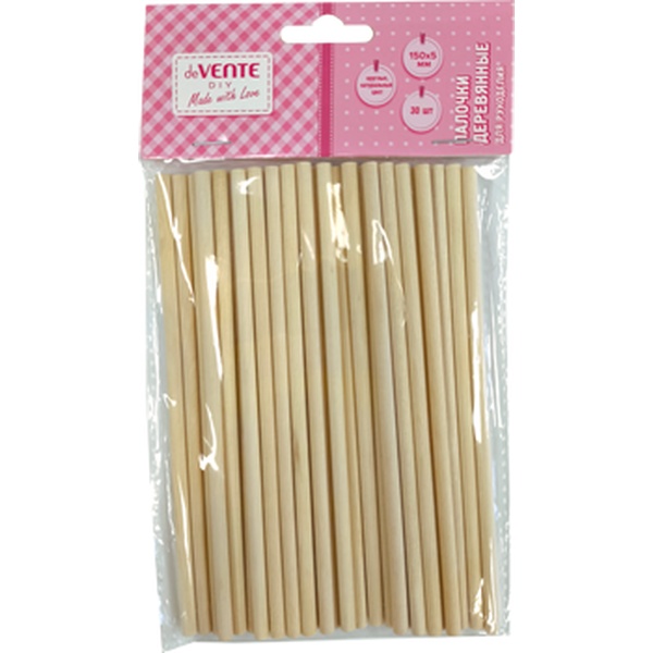 Палочки для творчества deVENTE DIY, деревянные, круглые, 150*5*5 мм, цв.: натуральный (30 шт.) Акция!