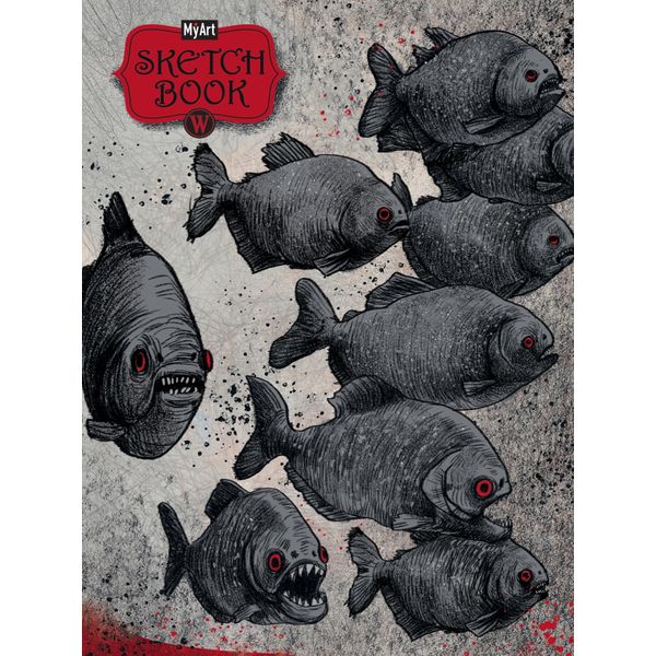 Скетчбук А5, тв. переплет, 64 л., бел. блок 120 г/м², MyArt Мрачная среда_Пираньи   Акция