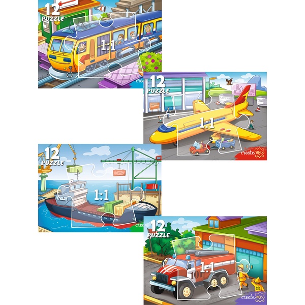 Пазл 12 элементов. РЫЖИЙ КОТ Нужный транспорт (4 варианта), 175*130 мм