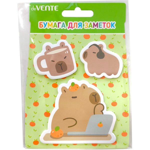 Бумага для заметок с клеевым краем, 40*40 мм/70*70 мм, 3*20 л., 80 г/м², с печатью, deVENTE Capybara&Work  Акция!