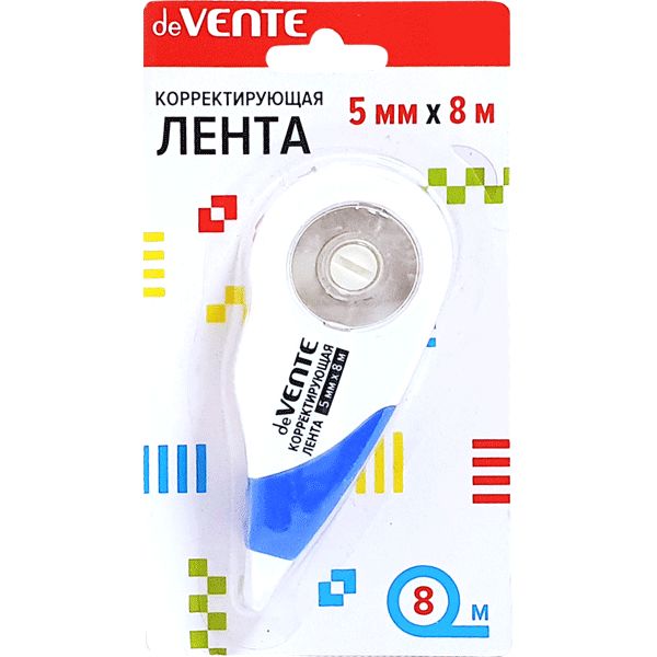 Лента корректирующая 5 мм*8 м, фронт. аппликатор, непрозр. корпус, deVENTE_бело-синий_Акция!