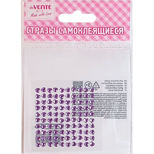 Стразы самоклеящиеся Ø4 мм, 100 шт., цв.: фиолетовый, deVENTE Heart (Сердце)