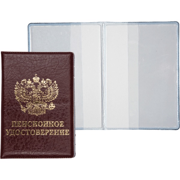 Обложка для пенсионного удостоверения deVENTE: экокожа, клапаны - ПВХ, тисн. ф. "Герб РФ", бордовая