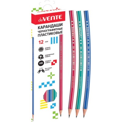 Карандаш чернографитный, HB, пластиковый (гибкий), шестигранный, 3 дизайна, deVENTE